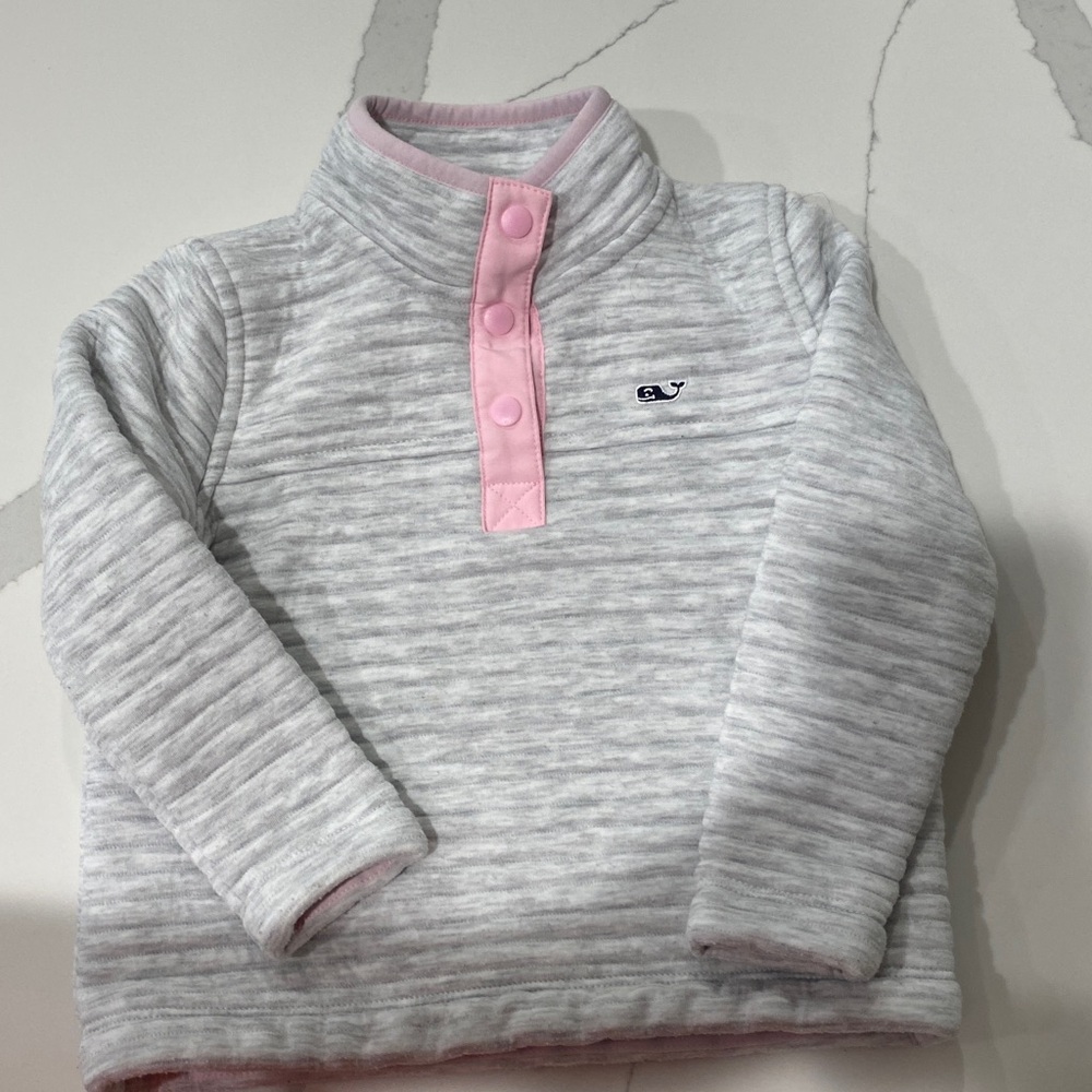 Vineyard Vines Gray and Pink Collar Pullover